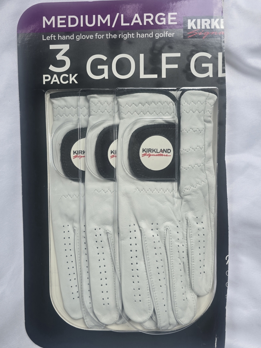 Kirkland Signature White Golf Glove 3-Pack with Black Logo Accents